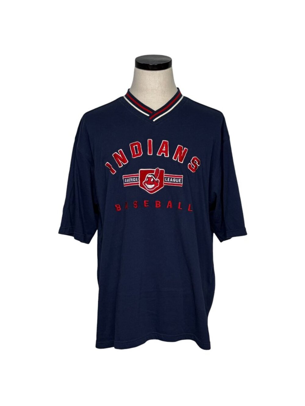 Cleveland Indians 90s Lee Sport XL Baseball T-Shirt Navy Red Logo Retro MLB